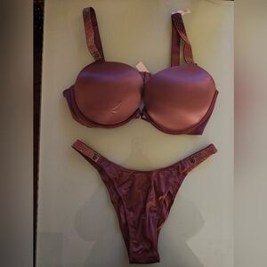 Victoria's Secret Satin Push Up Bra and Panty Set in Purple